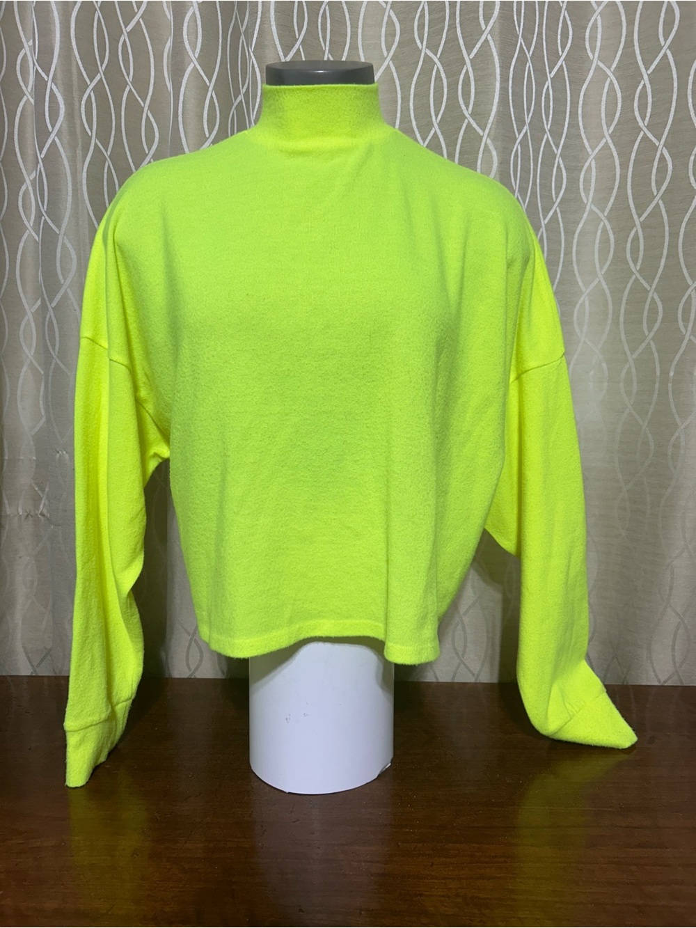 Neon Yellow Cropped Mock Turtleneck Sweater